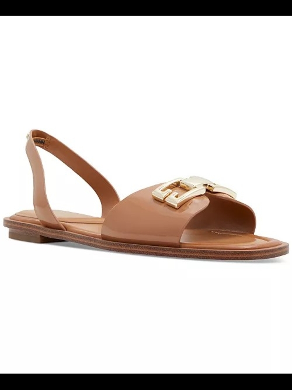 ALDO Tan Leather Slide Sandal with Gold Hardware - Picture 2 of 6